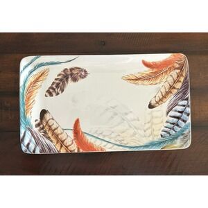 Pier 1 Imports Feather Multicolor Ironstone Platter 14" x 8"
